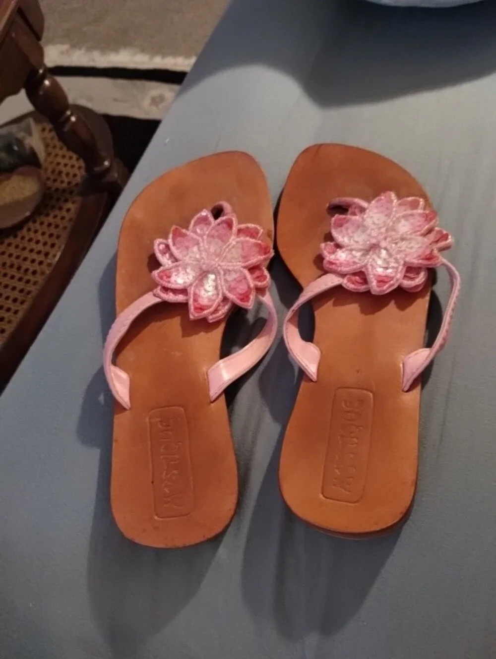 Ladies Mystic Floral Pink Leather Sandals Sz 7